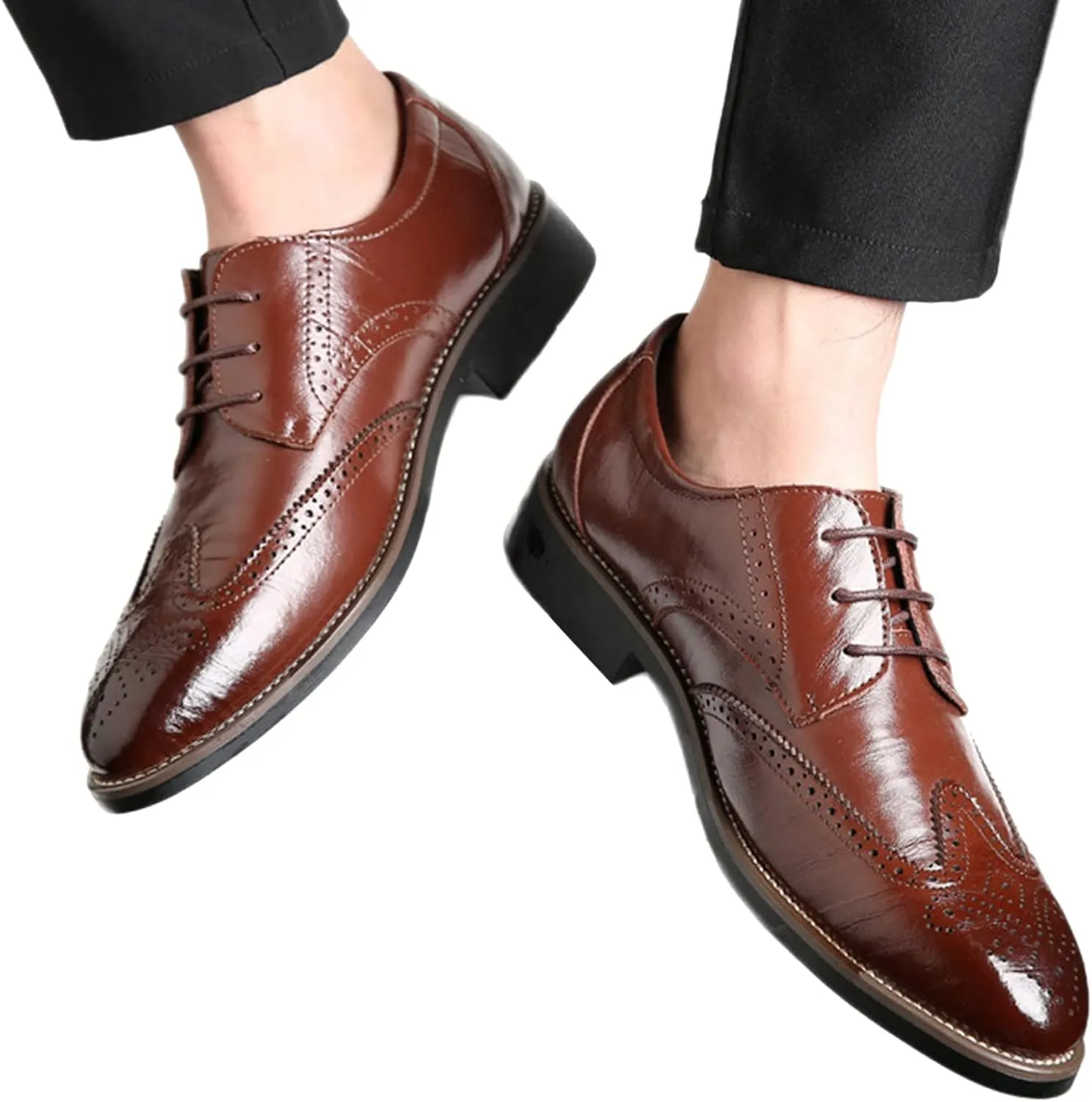 BORAMAX Mens Black Dress Shoes Spring Summer Lace-Up Formal Shoes PU Business Style Men's Fashion Dress Oxford Shoes Black