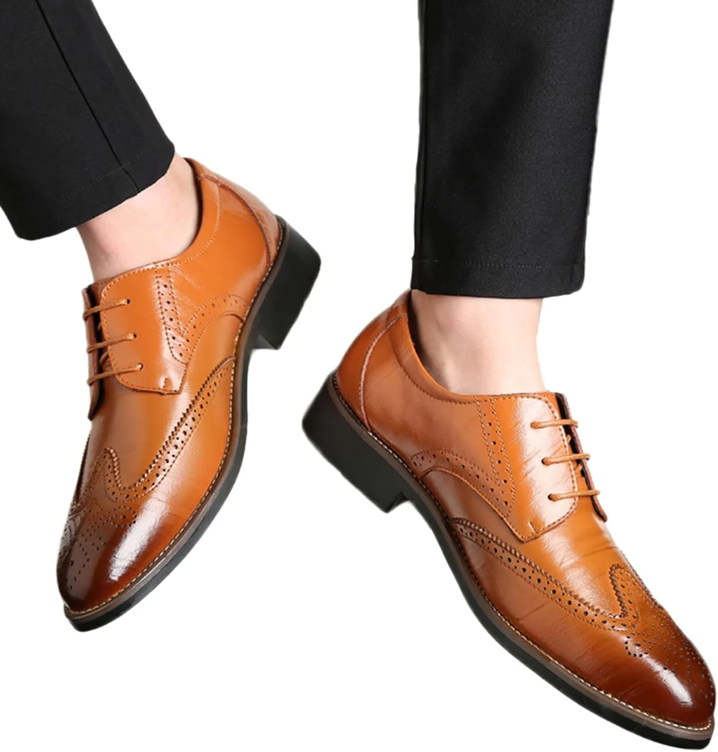 BORAMAX Mens Black Dress Shoes Spring Summer Lace-Up Formal Shoes PU Business Style Men's Fashion Dress Oxford Shoes Black