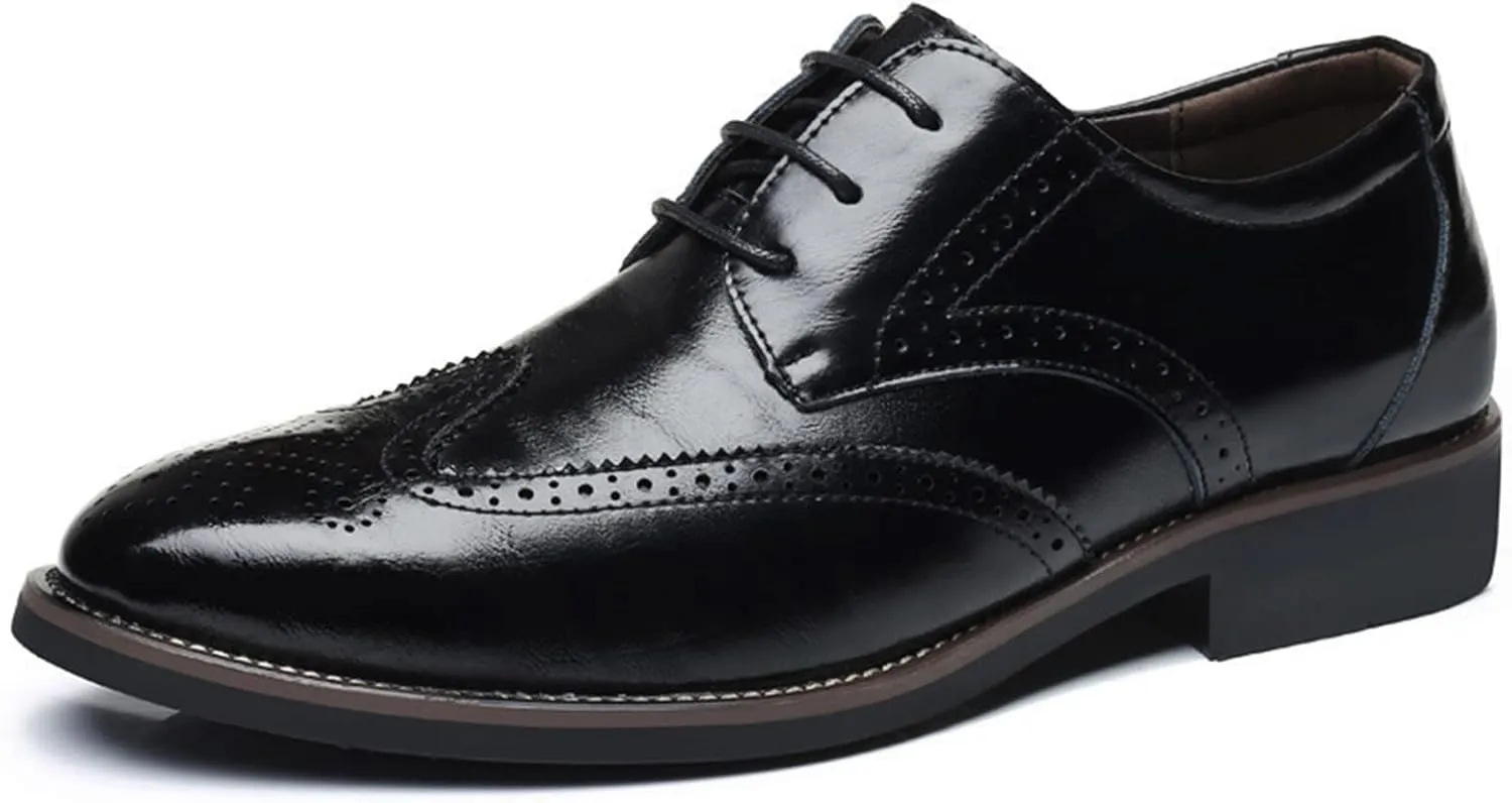 BORAMAX Mens Black Dress Shoes Spring Summer Lace-Up Formal Shoes PU Business Style Men's Fashion Dress Oxford Shoes Black