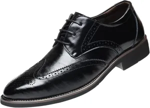 BORAMAX Mens Black Dress Shoes Spring Summer Lace-Up Formal Shoes PU Business Style Men's Fashion Dress Oxford Shoes Black