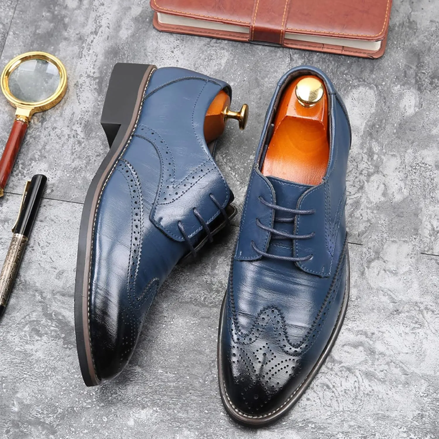 BORAMAX Mens Black Dress Shoes Spring Summer Lace-Up Formal Shoes PU Business Style Men's Fashion Dress Oxford Shoes Black