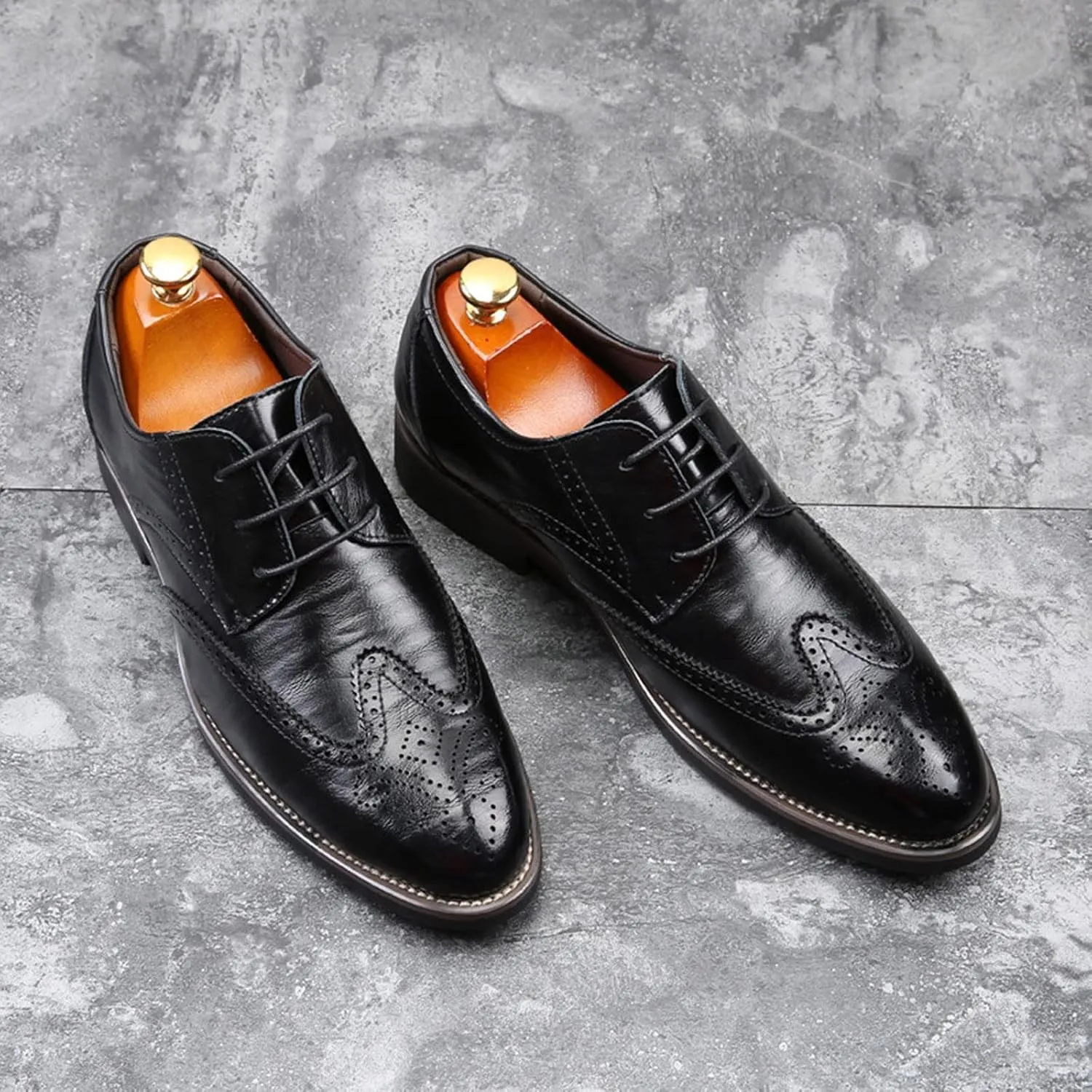 BORAMAX Mens Black Dress Shoes Spring Summer Lace-Up Formal Shoes PU Business Style Men's Fashion Dress Oxford Shoes Black
