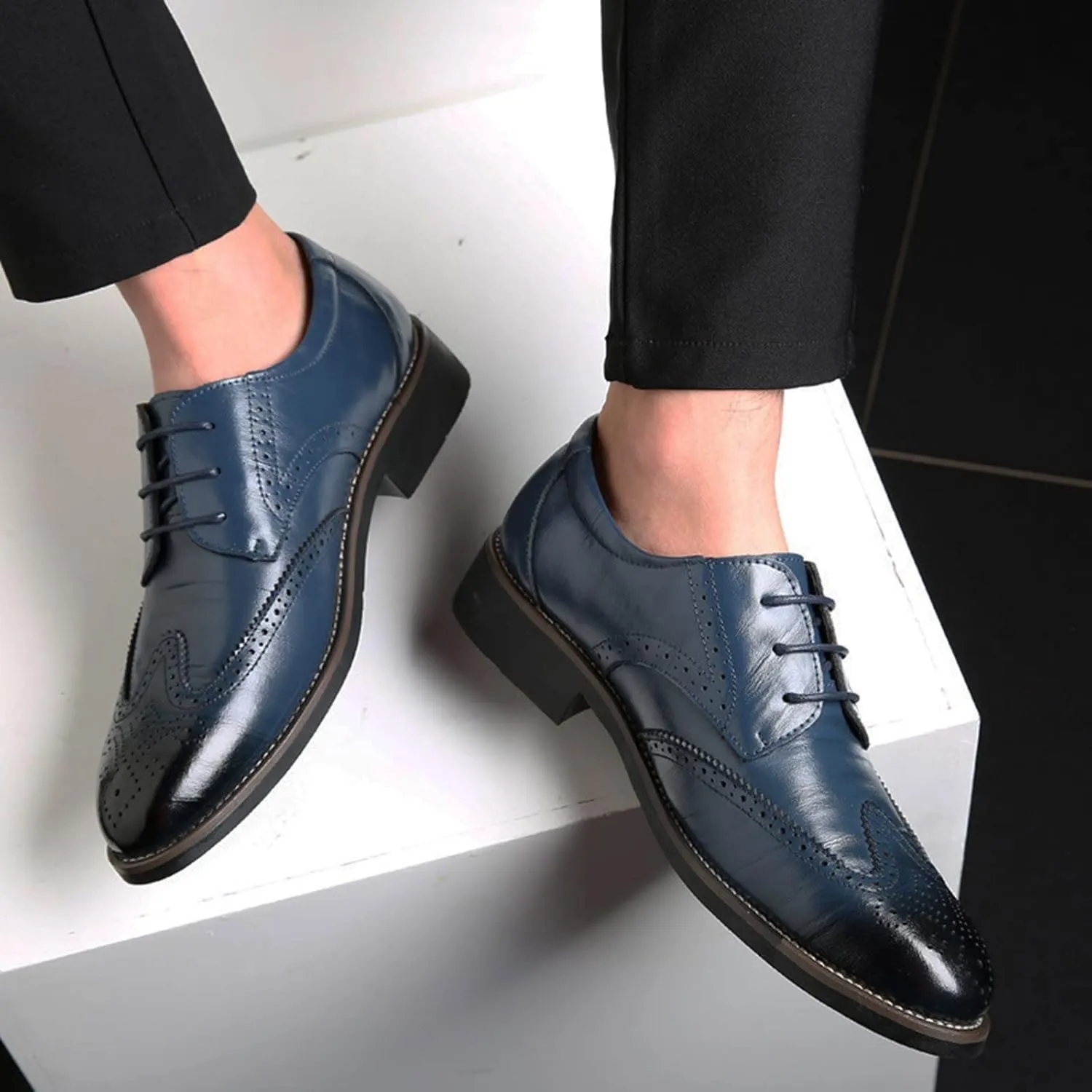 BORAMAX Mens Black Dress Shoes Spring Summer Lace-Up Formal Shoes PU Business Style Men's Fashion Dress Oxford Shoes Black