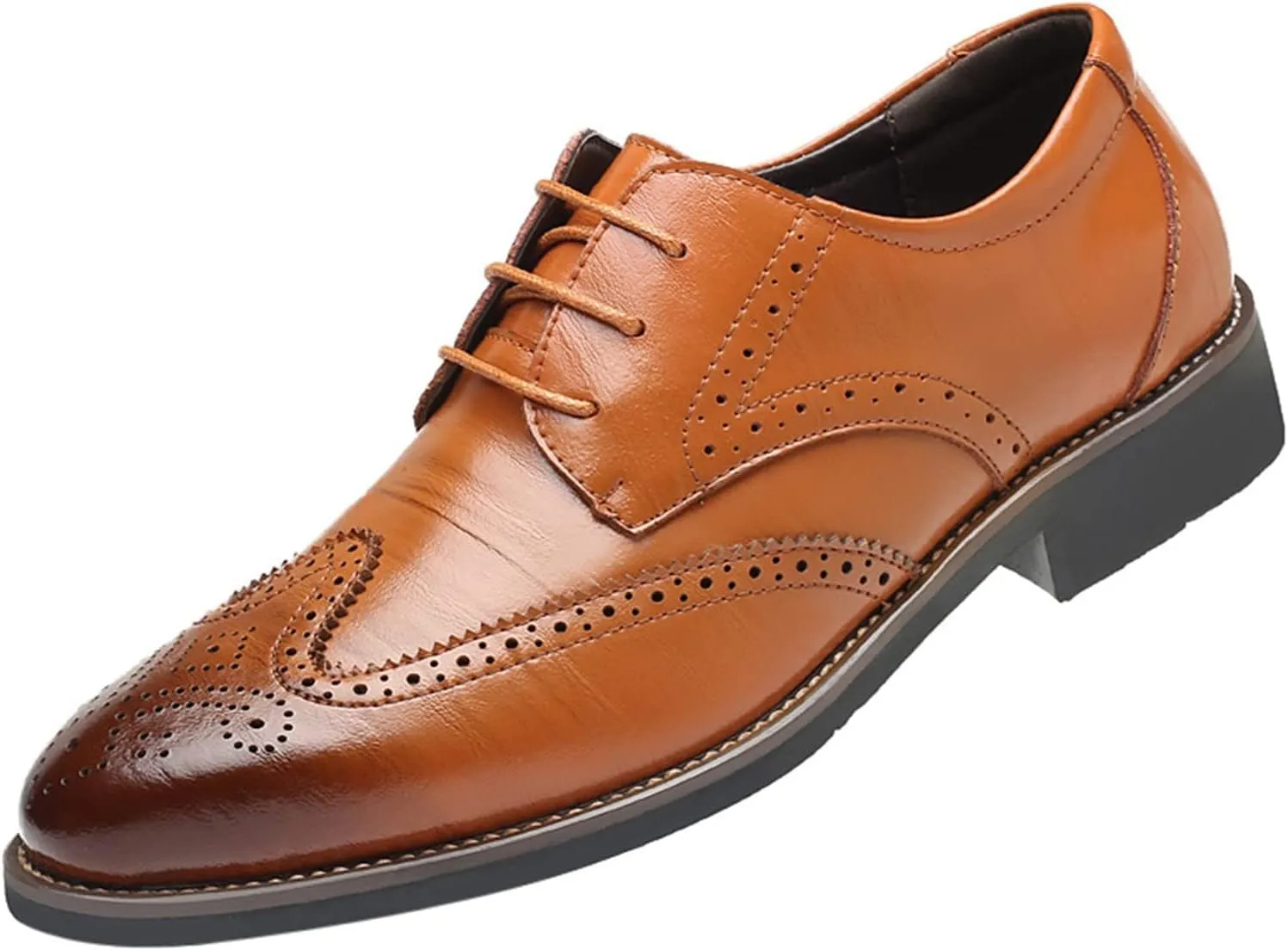 BORAMAX Mens Black Dress Shoes Spring Summer Lace-Up Formal Shoes PU Business Style Men's Fashion Dress Oxford Shoes Black