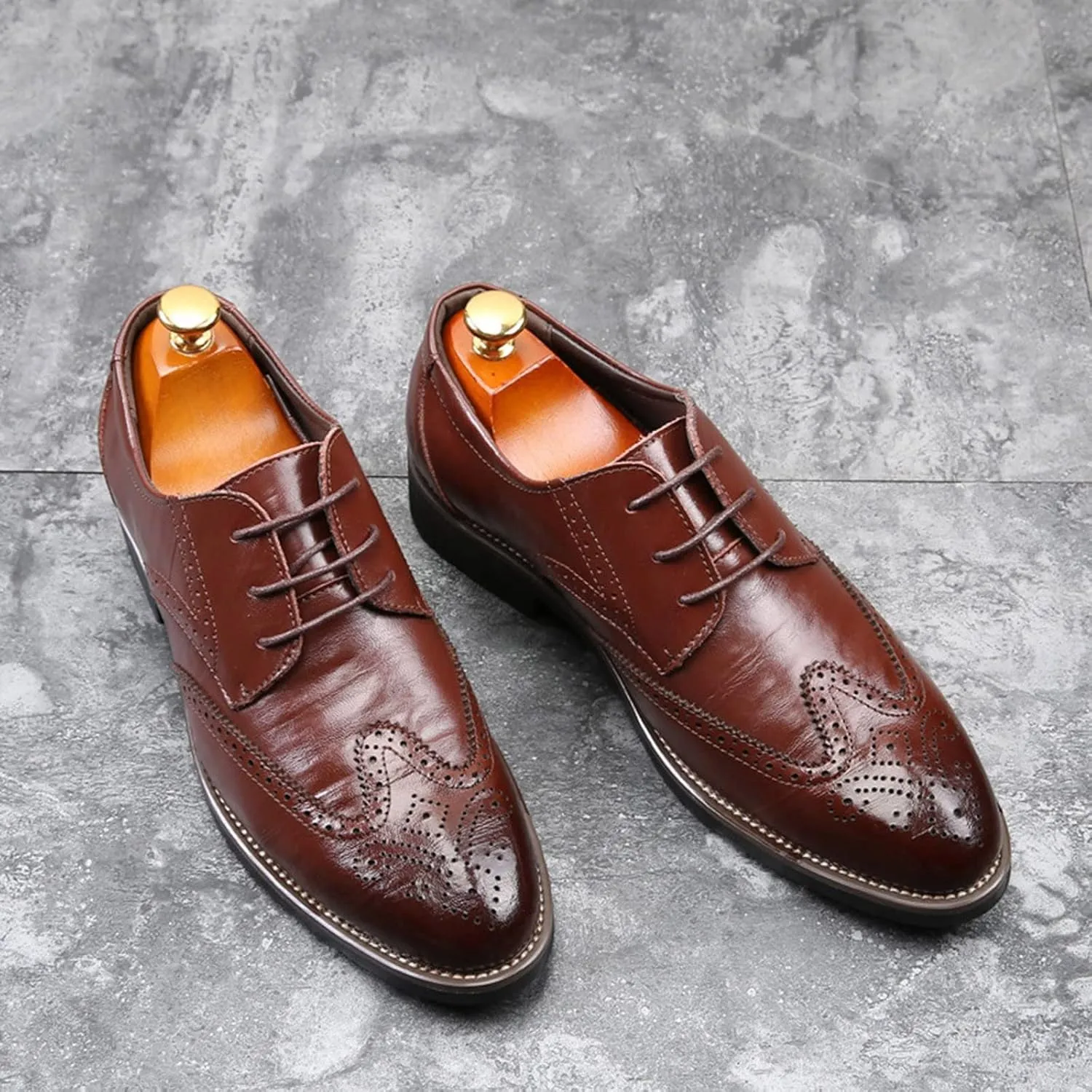 BORAMAX Mens Black Dress Shoes Spring Summer Lace-Up Formal Shoes PU Business Style Men's Fashion Dress Oxford Shoes Black