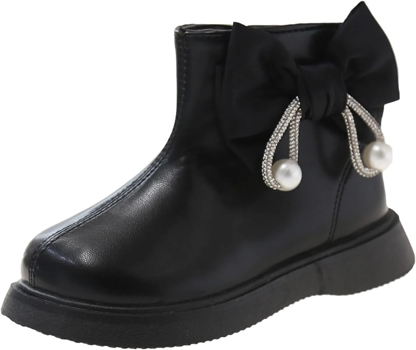 Bow Leather Booties For Girls Kids Outdoor 𝐖aterproof Dress Dance Boots Shoes Toddler Flat Soft Non Slip Shoes Comfy