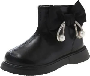 Bow Leather Booties For Girls Kids Outdoor 𝐖aterproof Dress Dance Boots Shoes Toddler Flat Soft Non Slip Shoes Comfy
