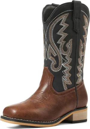 Boys Cowboy Boots Toddler Girls Cowgirl Boots Little Big Kid Western Glitter Square Toe Embroidered Riding Shoes Child Mid Calf Pull On Low Heel