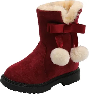 Boys F𝐮r Lined Boots Toddler Baby Girls Winter Warm Furry Plush Snow Booties Cozy Slip On With Zipper Flat Shoes