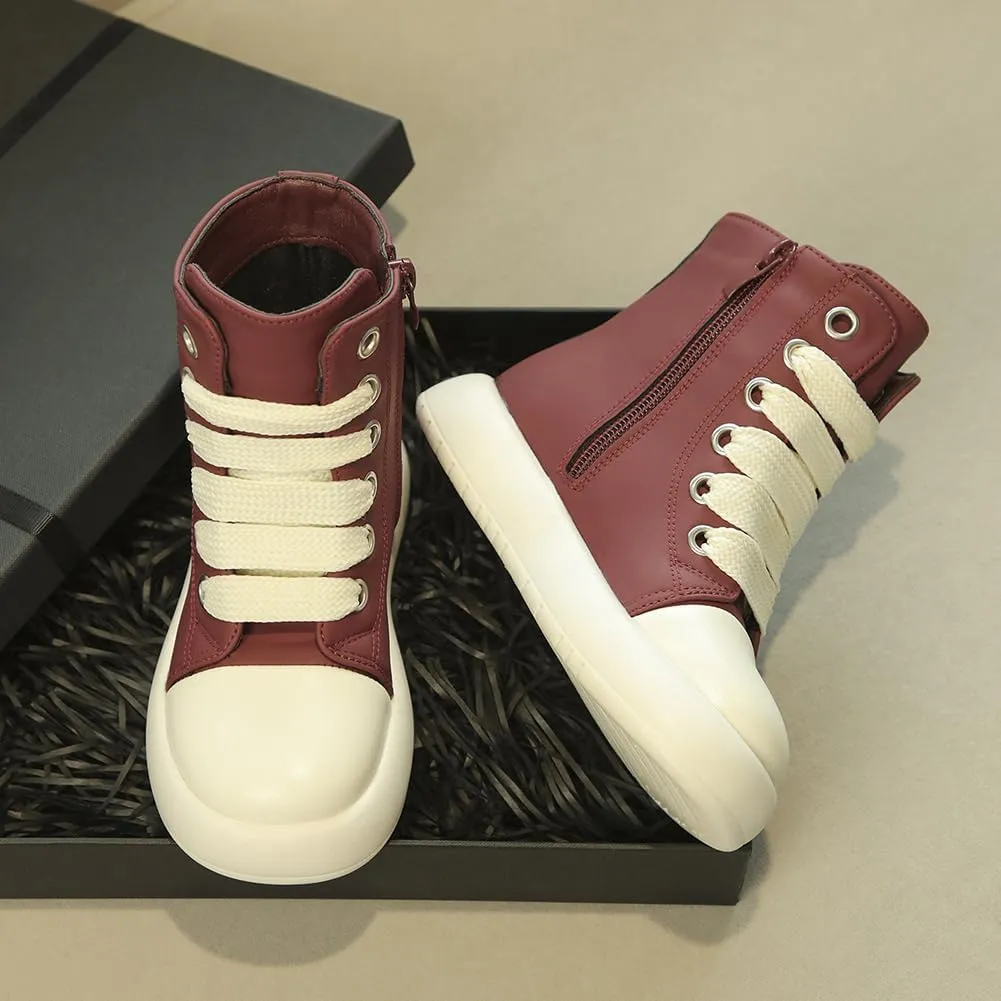 Boys Girls High Top PU Leather Sneakers Outdoor Casual Sports Shoes
