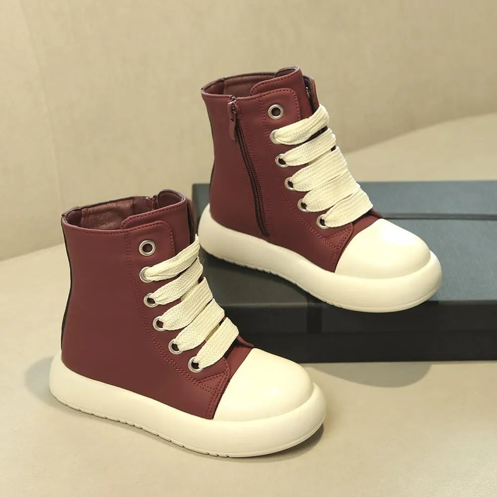 Boys Girls High Top PU Leather Sneakers Outdoor Casual Sports Shoes