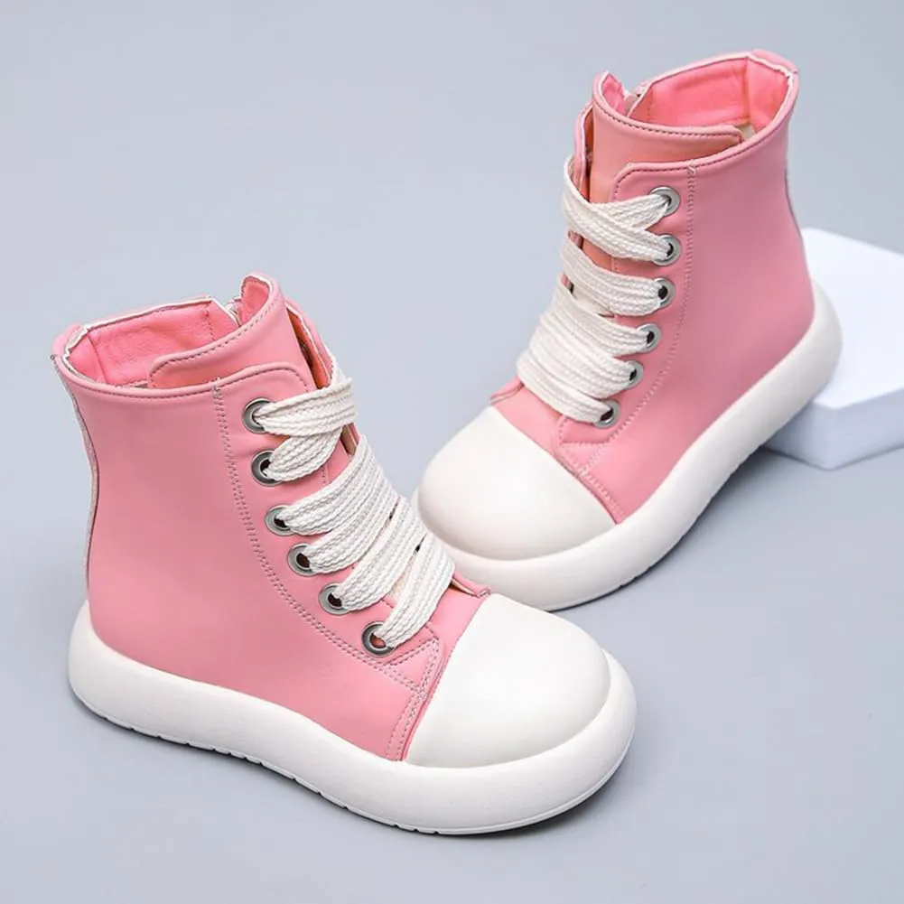 Boys Girls High Top PU Leather Sneakers Outdoor Casual Sports Shoes