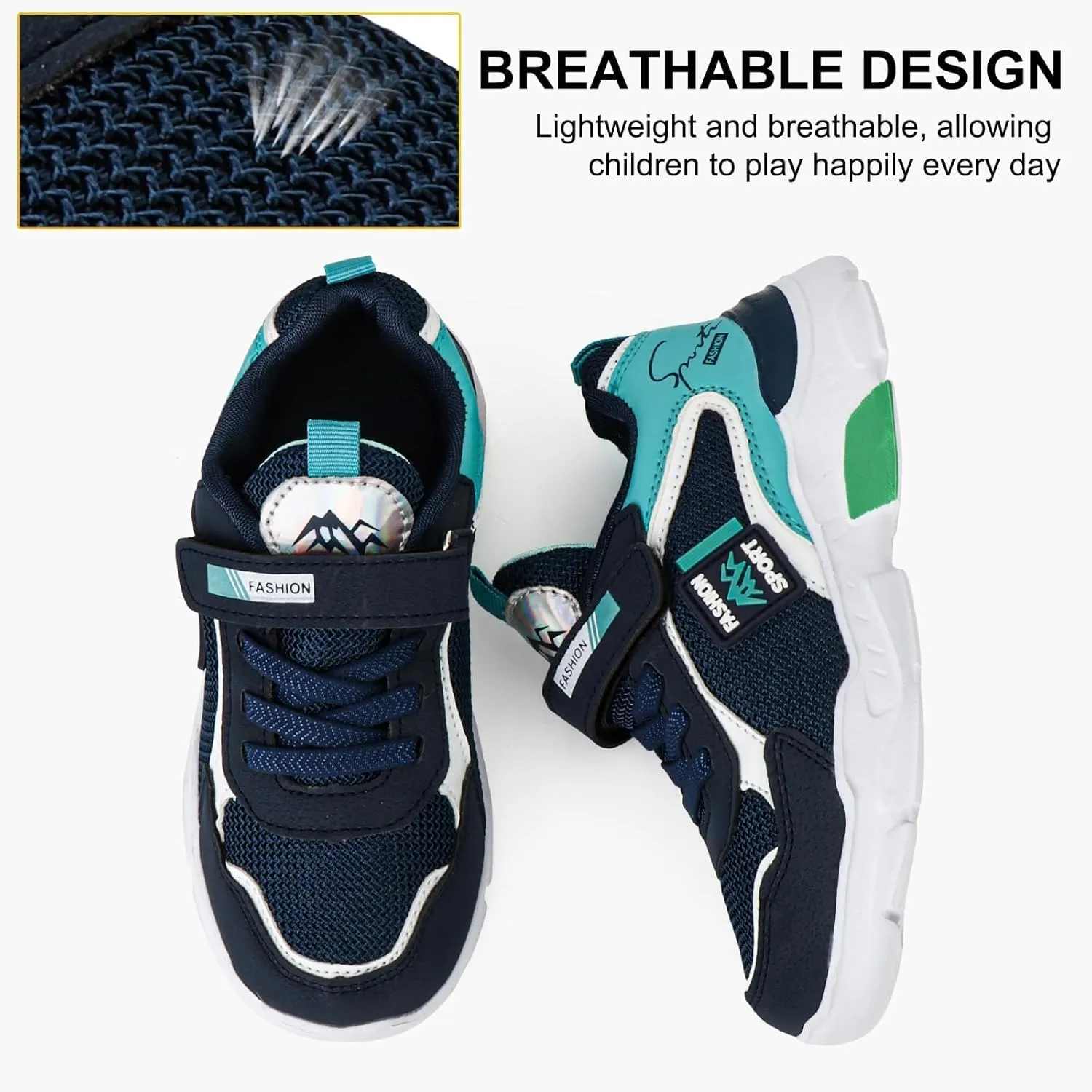 Boy's Mesh Breathable Running Shoes, Lightweight, Hook & Loop,Comfy Anti-Skid Breathable Sneakers for Kids Outdoor Activities