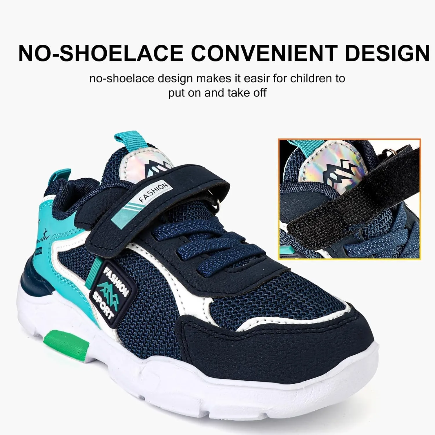 Boy's Mesh Breathable Running Shoes, Lightweight, Hook & Loop,Comfy Anti-Skid Breathable Sneakers for Kids Outdoor Activities