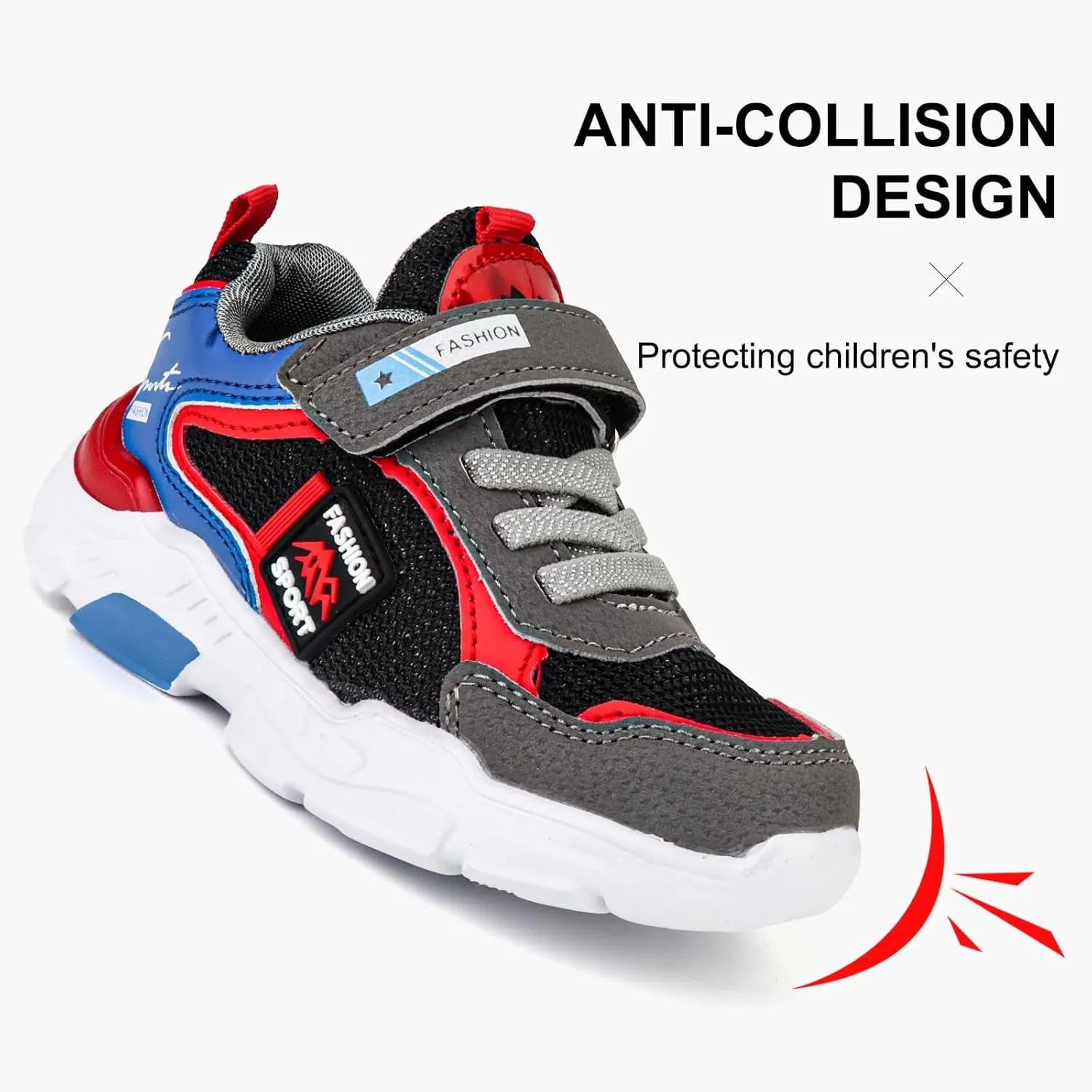 Boy's Mesh Breathable Running Shoes, Lightweight, Hook & Loop,Comfy Anti-Skid Breathable Sneakers for Kids Outdoor Activities