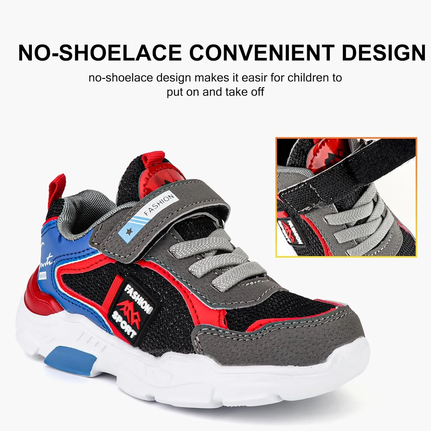 Boy's Mesh Breathable Running Shoes, Lightweight, Hook & Loop,Comfy Anti-Skid Breathable Sneakers for Kids Outdoor Activities