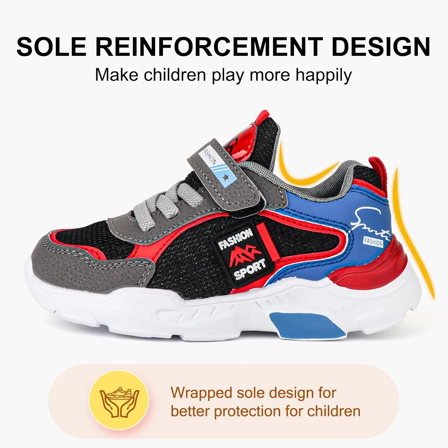 Boy's Mesh Breathable Running Shoes, Lightweight, Hook & Loop,Comfy Anti-Skid Breathable Sneakers for Kids Outdoor Activities
