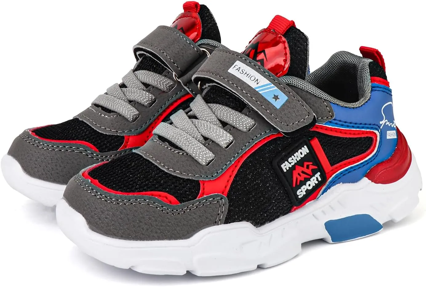 Boy's Mesh Breathable Running Shoes, Lightweight, Hook & Loop,Comfy Anti-Skid Breathable Sneakers for Kids Outdoor Activities