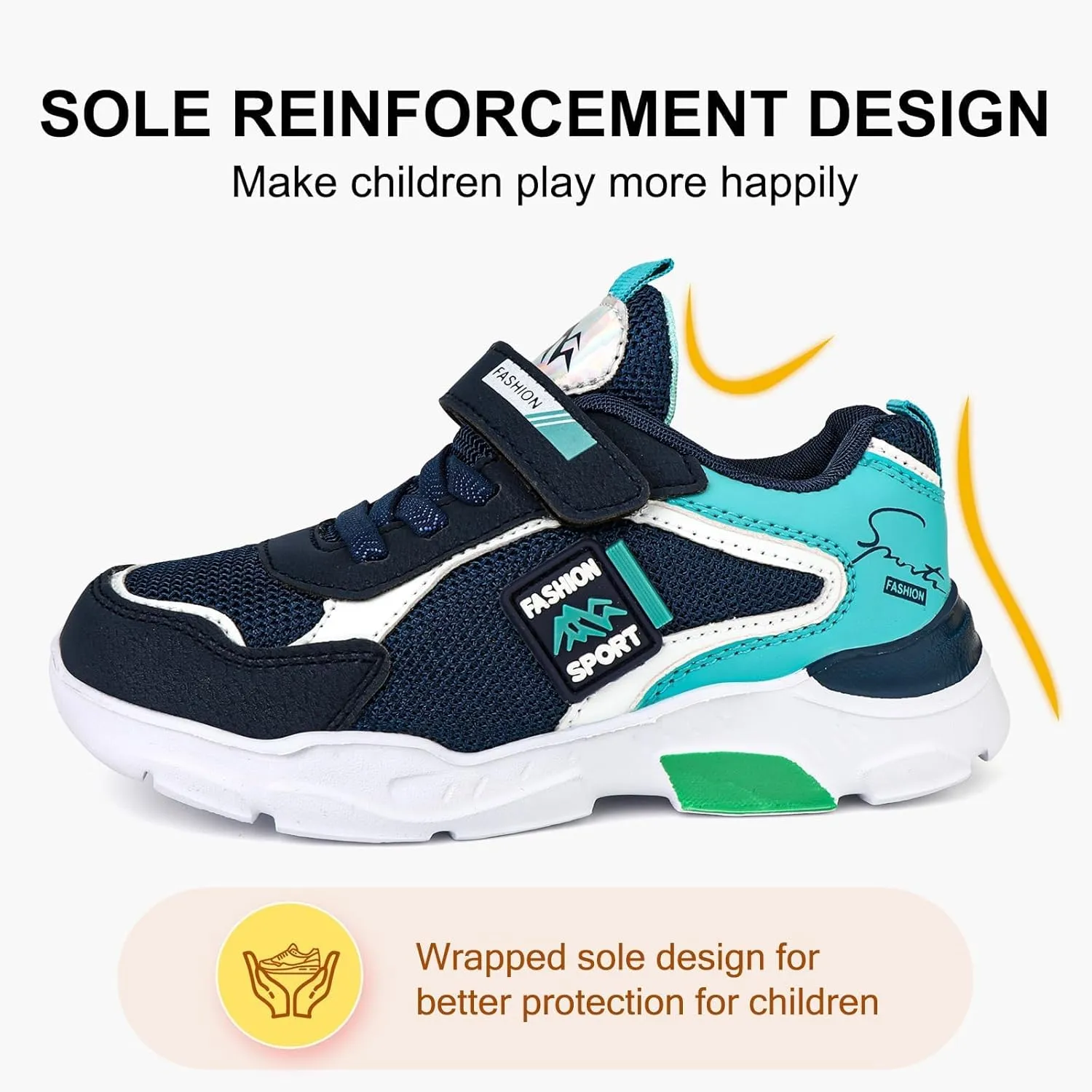 Boy's Mesh Breathable Running Shoes, Lightweight, Hook & Loop,Comfy Anti-Skid Breathable Sneakers for Kids Outdoor Activities