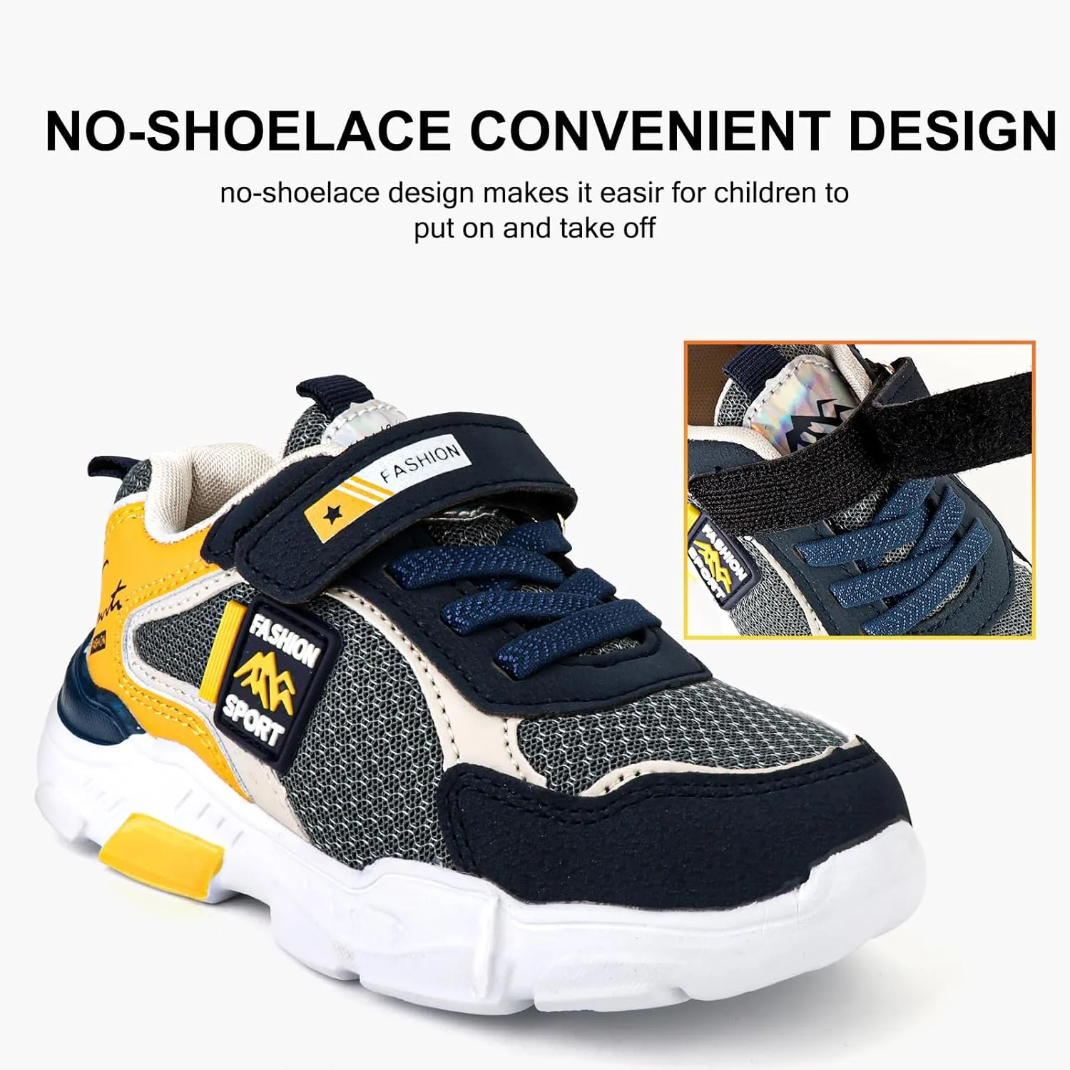Boy's Mesh Breathable Running Shoes, Lightweight, Hook & Loop,Comfy Anti-Skid Breathable Sneakers for Kids Outdoor Activities