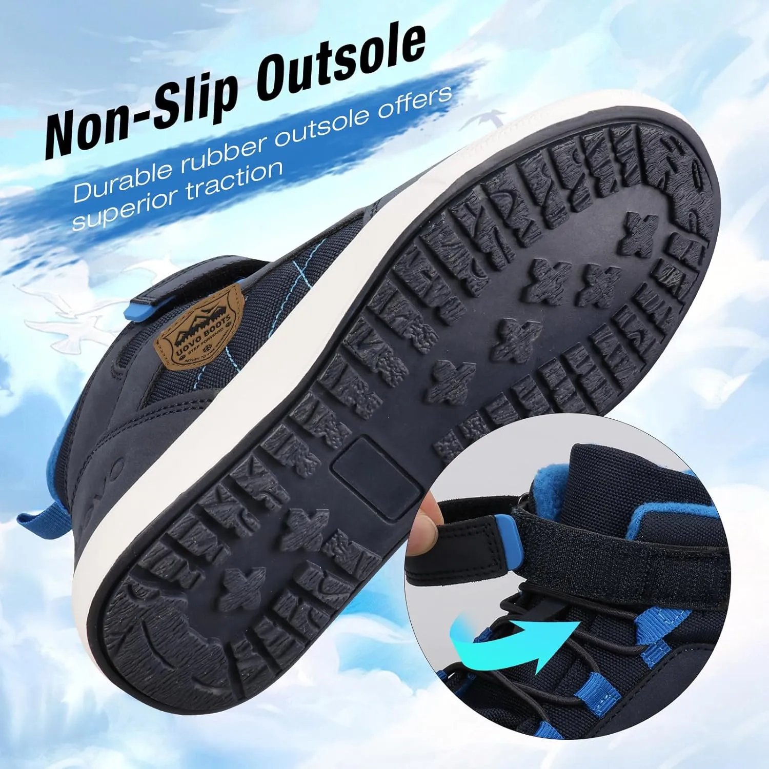 Boys Snow Fashion Boots Winter Waterproof Slip Resistant Fur Lined Outdoor Ankle Walking Sports Shoes (Toddler/Little Kid/Big Kid)