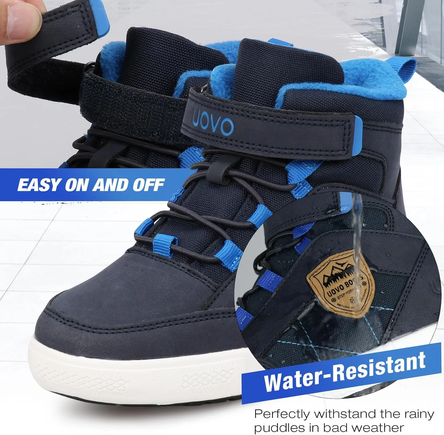Boys Snow Fashion Boots Winter Waterproof Slip Resistant Fur Lined Outdoor Ankle Walking Sports Shoes (Toddler/Little Kid/Big Kid)
