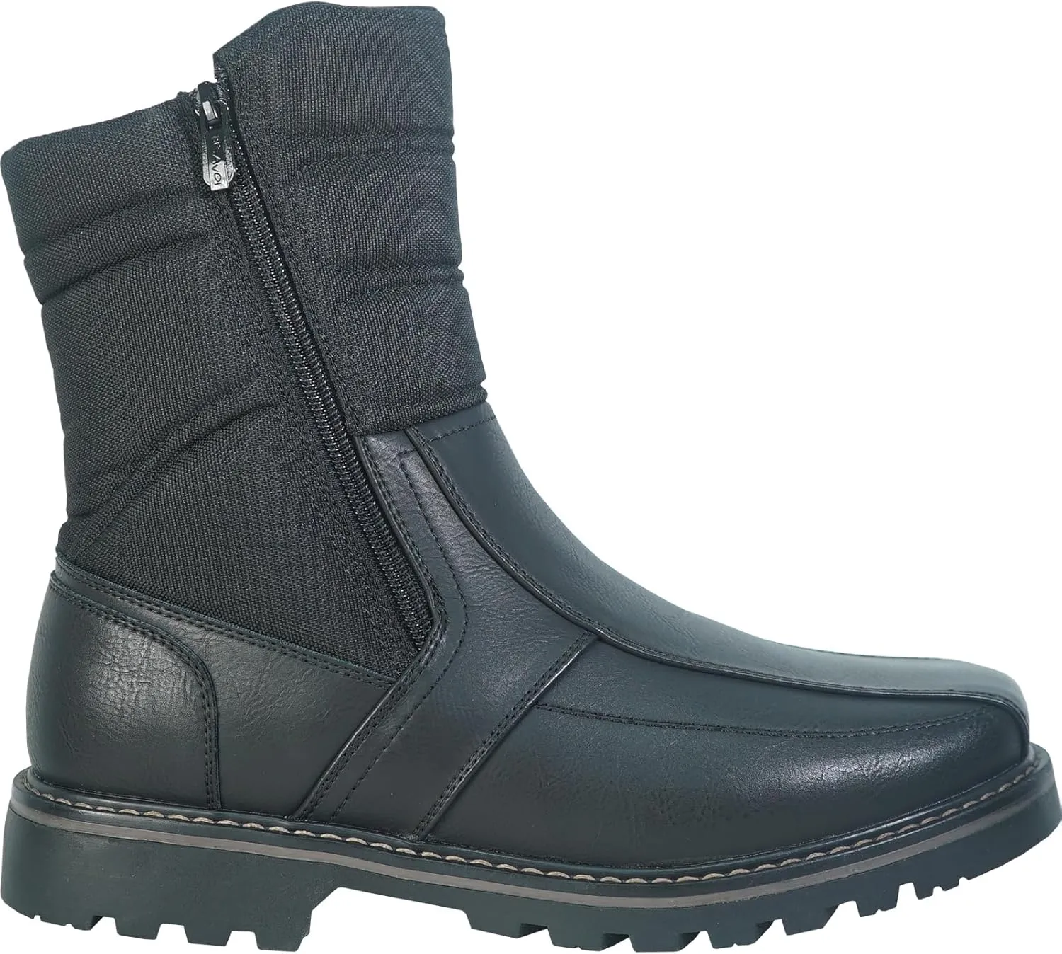 bravo! Men Waterproof Winter Boot DEAN with Fur Lining and Double Zipper Black and Brown Size 7 to 13