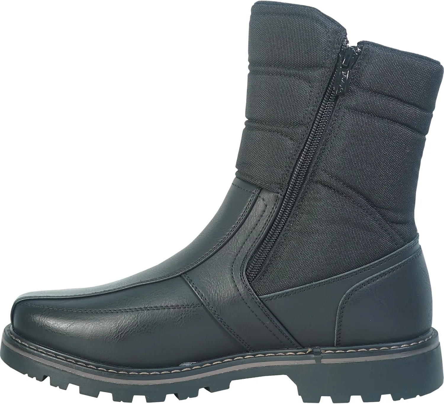 bravo! Men Waterproof Winter Boot DEAN with Fur Lining and Double Zipper Black and Brown Size 7 to 13