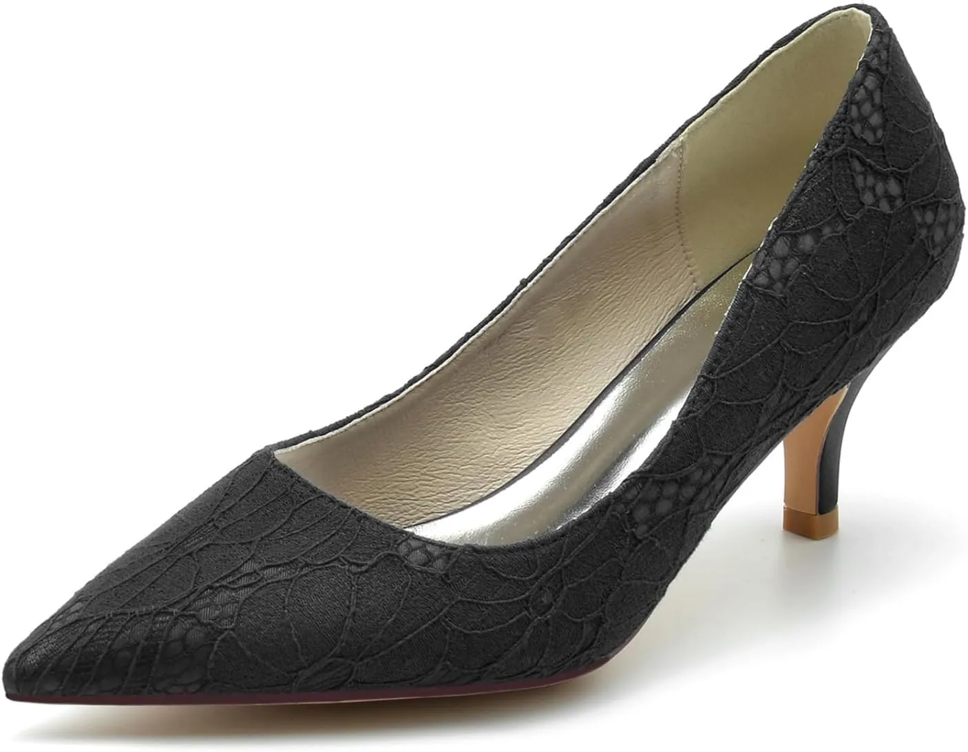 Bride Wedding Shoes Women's Pointed Toe Lace Low Heel Dress Pump Bridal Shoes Kitten Heel Prom Party Dress Pumps Sandals 6Cm