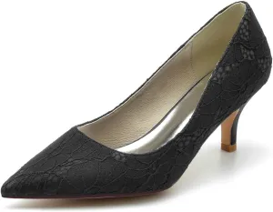 Bride Wedding Shoes Women's Pointed Toe Lace Low Heel Dress Pump Bridal Shoes Kitten Heel Prom Party Dress Pumps Sandals 6Cm