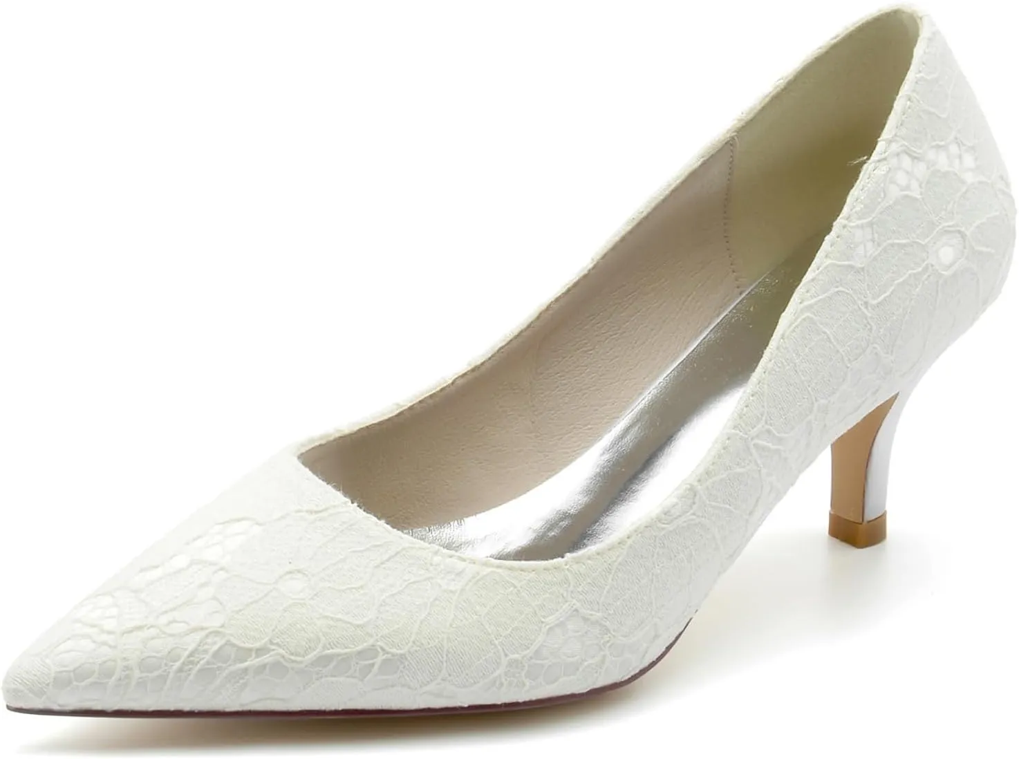 Bride Wedding Shoes Women's Pointed Toe Lace Low Heel Dress Pump Bridal Shoes Kitten Heel Prom Party Dress Pumps Sandals 6Cm