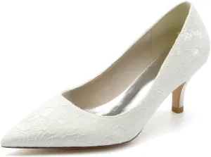 Bride Wedding Shoes Women's Pointed Toe Lace Low Heel Dress Pump Bridal Shoes Kitten Heel Prom Party Dress Pumps Sandals 6Cm