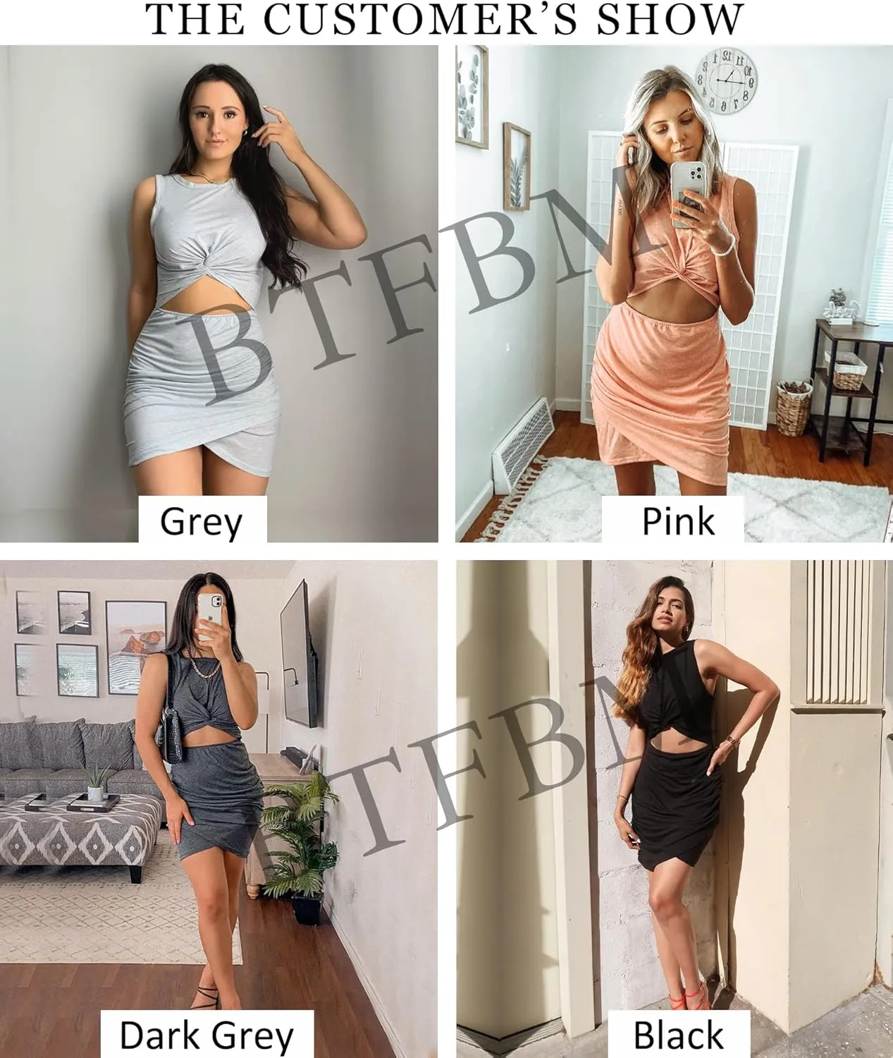 BTFBM Women 2025 Summer Sleeveless Casual Crewneck Bodycon Tank Dress Cutout Twist Slim Wrap Club Party Evening Dresses