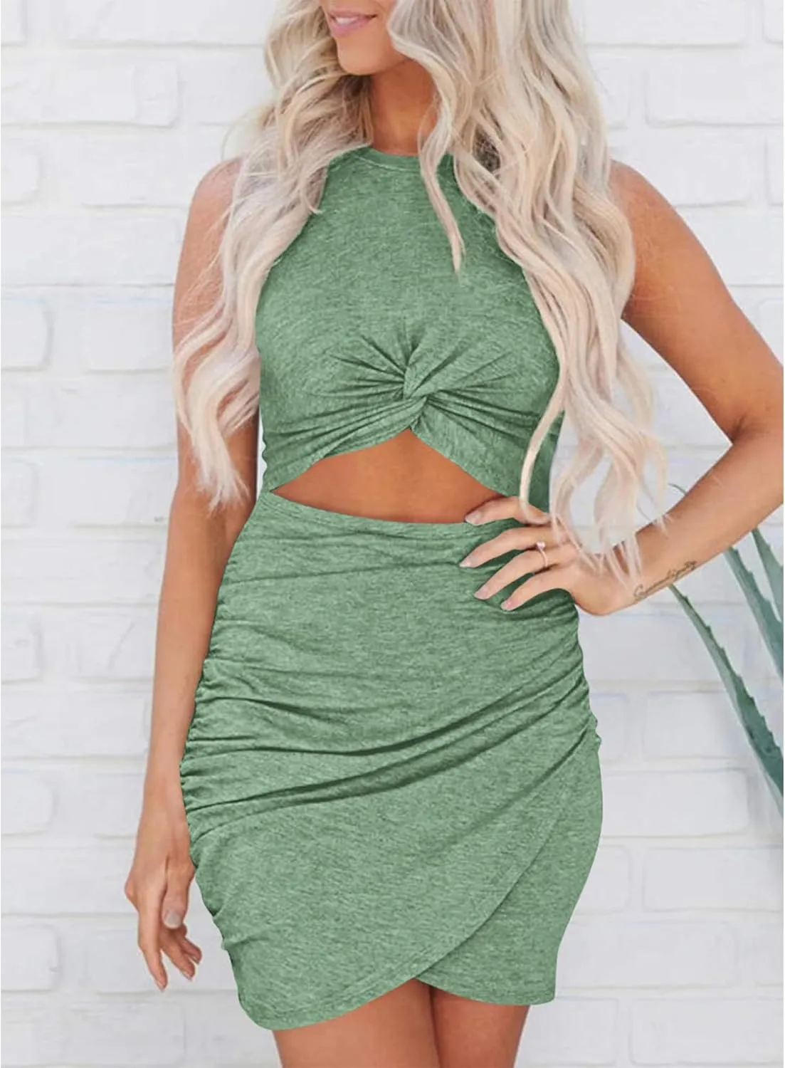 BTFBM Women 2025 Summer Sleeveless Casual Crewneck Bodycon Tank Dress Cutout Twist Slim Wrap Club Party Evening Dresses