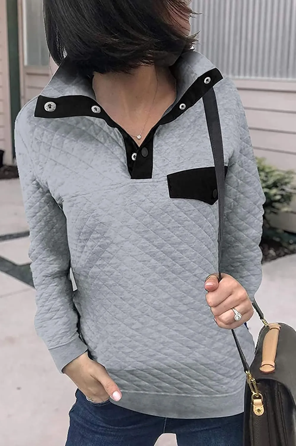 BTFBM Women Fashion Quilted Pattern Lightweight Zipper Long Sleeve Plain Casual Ladies Sweatshirts Pullovers Shirts Tops