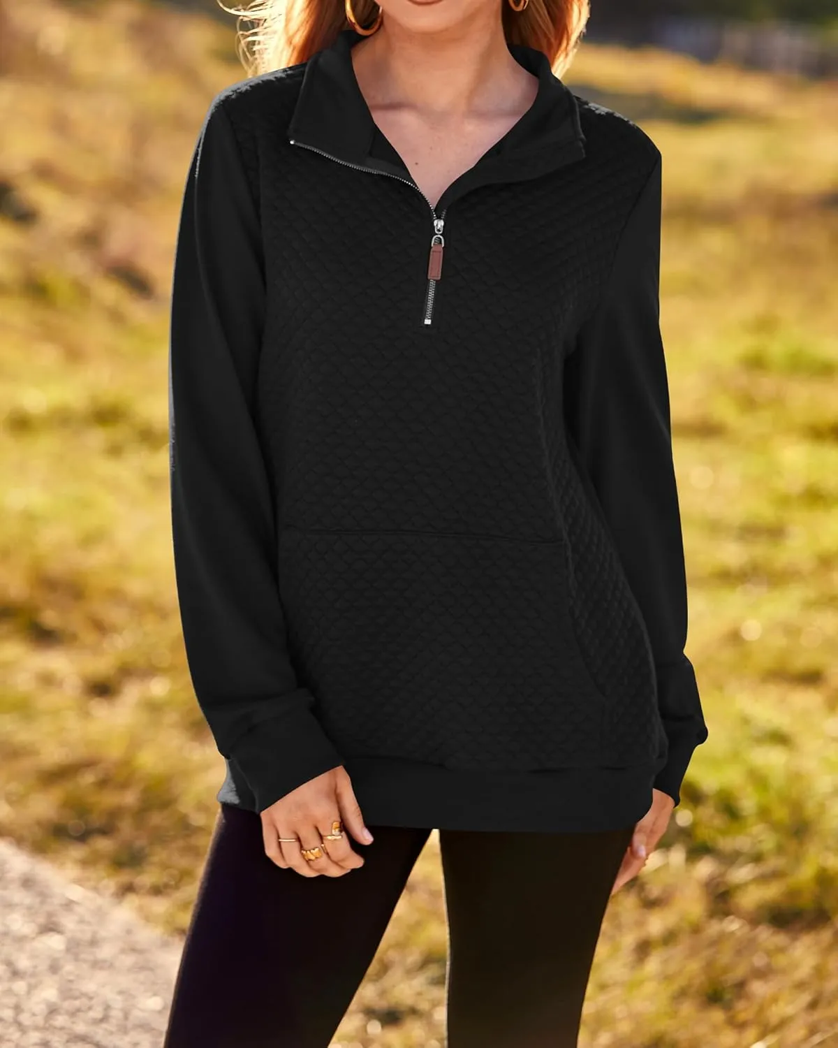 BTFBM Women Fashion Quilted Pattern Lightweight Zipper Long Sleeve Plain Casual Ladies Sweatshirts Pullovers Shirts Tops