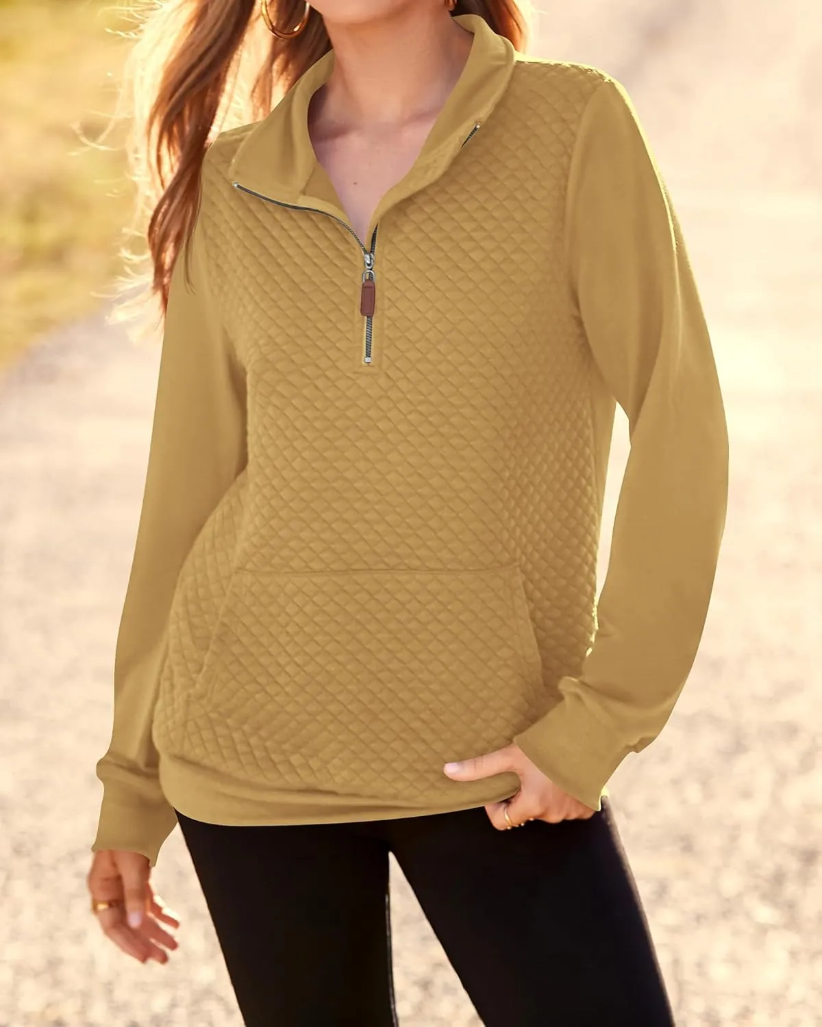 BTFBM Women Fashion Quilted Pattern Lightweight Zipper Long Sleeve Plain Casual Ladies Sweatshirts Pullovers Shirts Tops