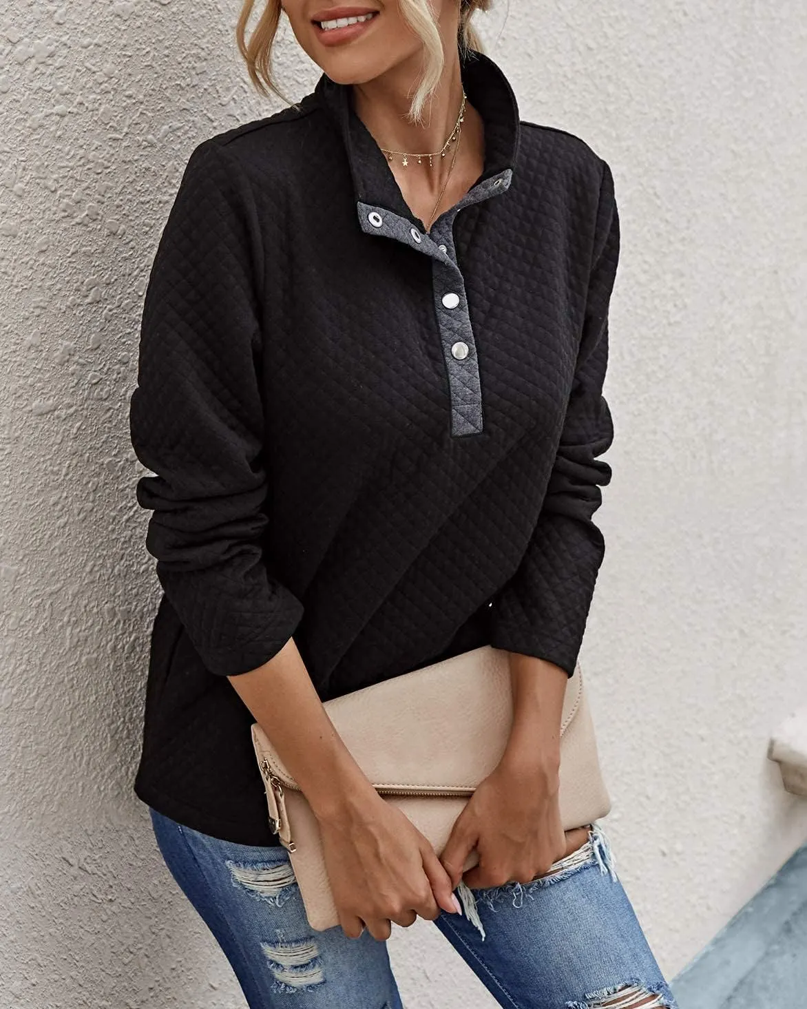 BTFBM Women Fashion Quilted Pattern Lightweight Zipper Long Sleeve Plain Casual Ladies Sweatshirts Pullovers Shirts Tops