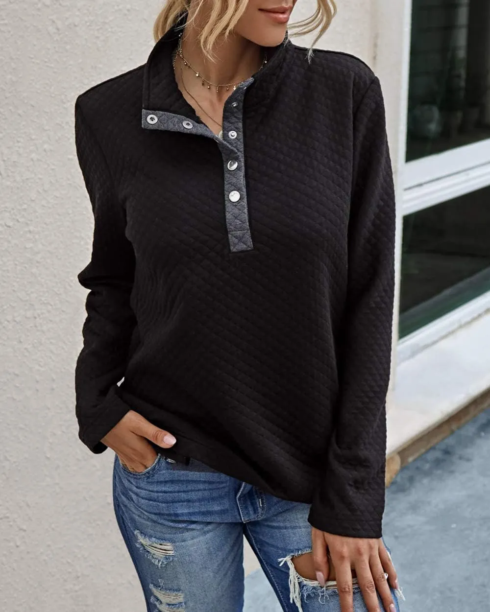 BTFBM Women Fashion Quilted Pattern Lightweight Zipper Long Sleeve Plain Casual Ladies Sweatshirts Pullovers Shirts Tops