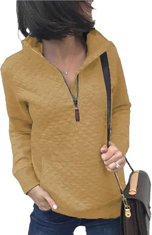 BTFBM Women Fashion Quilted Pattern Lightweight Zipper Long Sleeve Plain Casual Ladies Sweatshirts Pullovers Shirts Tops