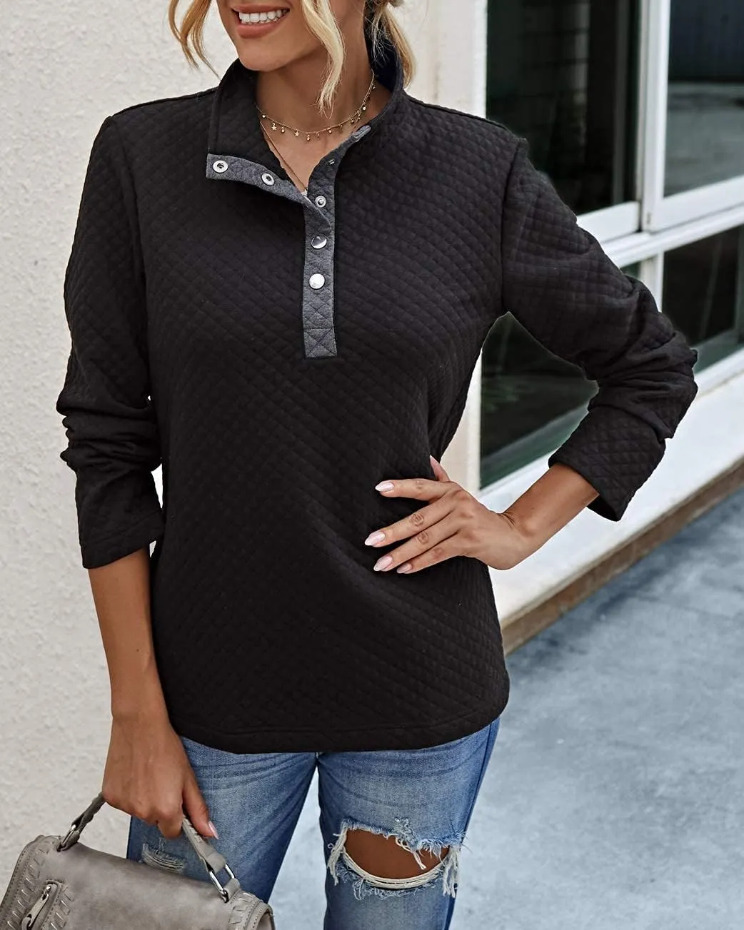 BTFBM Women Fashion Quilted Pattern Lightweight Zipper Long Sleeve Plain Casual Ladies Sweatshirts Pullovers Shirts Tops