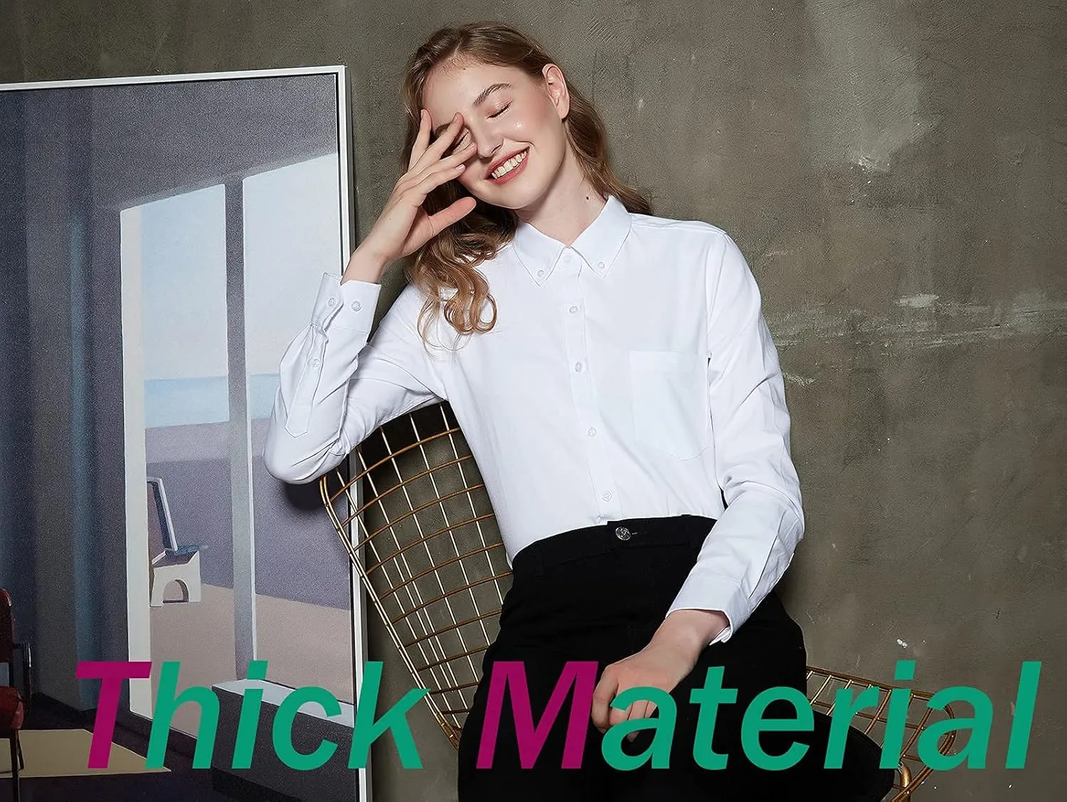 Button Up Shirt Women Long Sleeve Oxford Shirt Classic-Fit Cotton Work Blouse Wrinkle Resistant