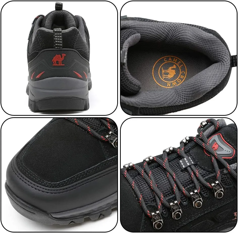CAMEL CROWN Mens Hiking Shoes Breathable Non-Slip Sneakers Leather Low Cut Boots for Outdoor Trailing Trekking Walking