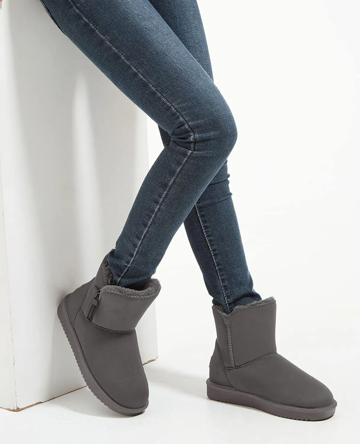 CAMEL CROWN Women's Foldable Snow Boots Warm Fur Winter Boots Mid-Calf Zipper House Slippers Boots Classic Mini Short Boots for Outdoor
