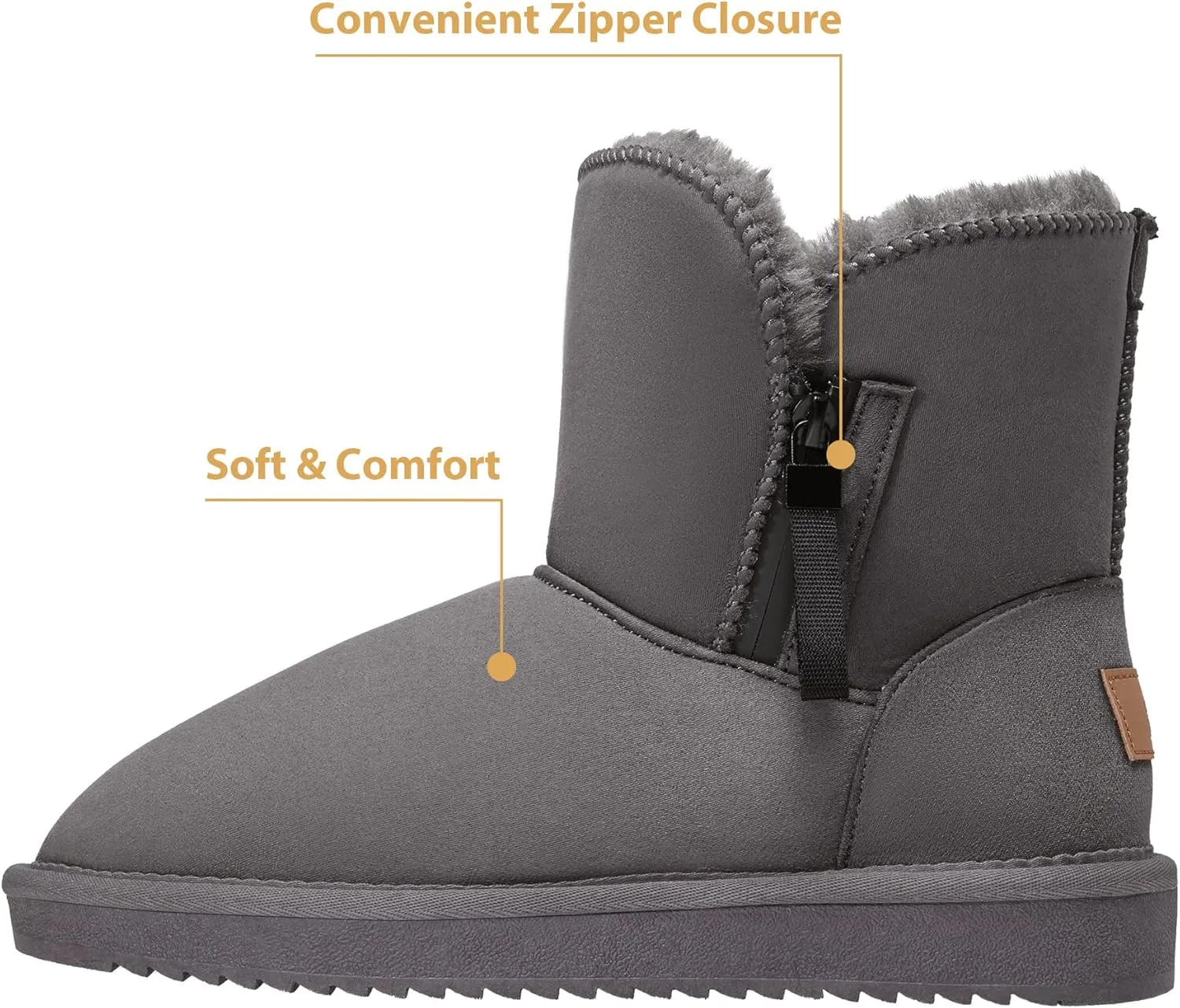 CAMEL CROWN Women's Foldable Snow Boots Warm Fur Winter Boots Mid-Calf Zipper House Slippers Boots Classic Mini Short Boots for Outdoor