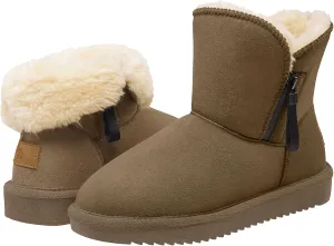 CAMEL CROWN Women's Foldable Snow Boots Warm Fur Winter Boots Mid-Calf Zipper House Slippers Boots Classic Mini Short Boots for Outdoor