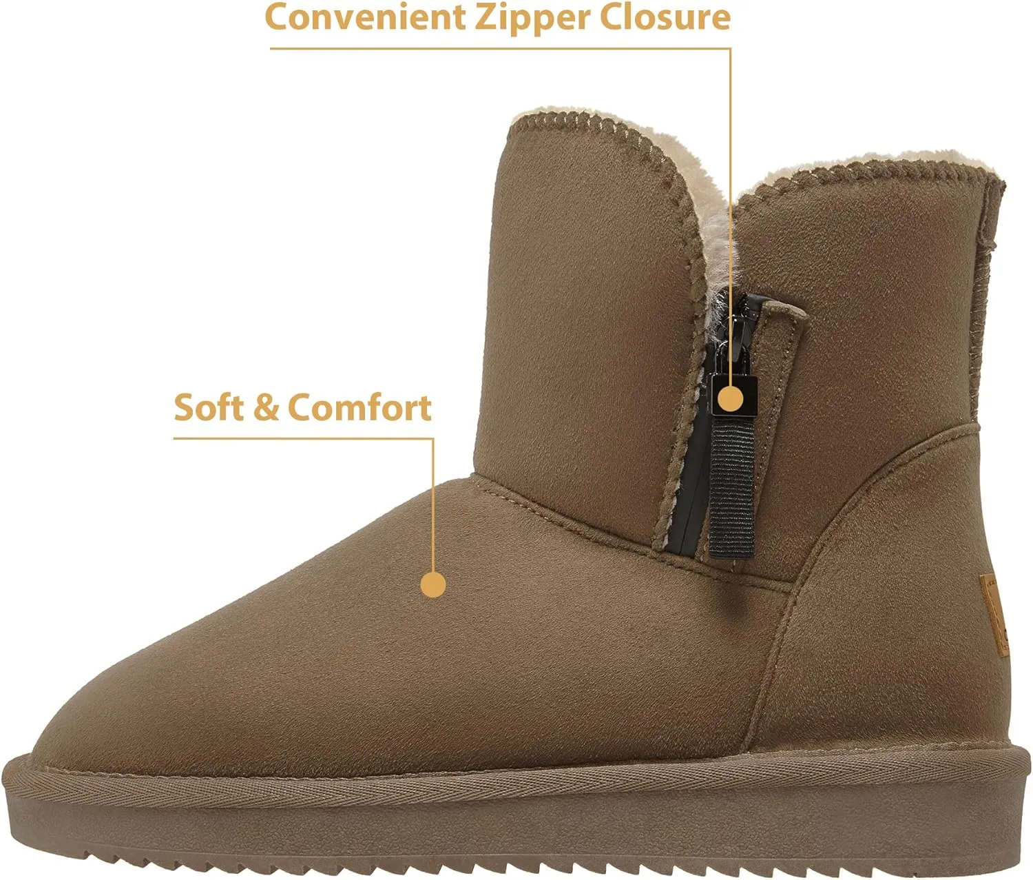 CAMEL CROWN Women's Foldable Snow Boots Warm Fur Winter Boots Mid-Calf Zipper House Slippers Boots Classic Mini Short Boots for Outdoor