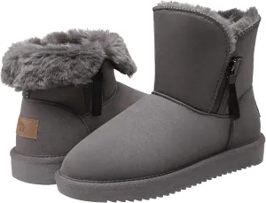 CAMEL CROWN Women's Foldable Snow Boots Warm Fur Winter Boots Mid-Calf Zipper House Slippers Boots Classic Mini Short Boots for Outdoor