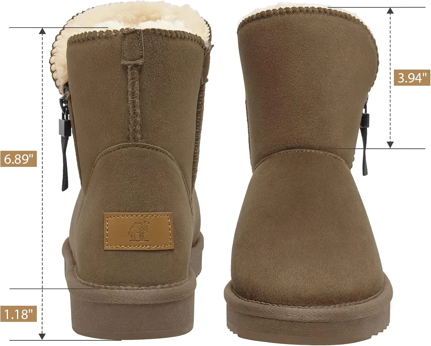 CAMEL CROWN Women's Foldable Snow Boots Warm Fur Winter Boots Mid-Calf Zipper House Slippers Boots Classic Mini Short Boots for Outdoor