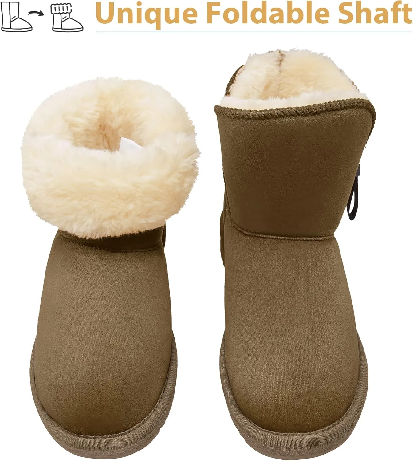 CAMEL CROWN Women's Foldable Snow Boots Warm Fur Winter Boots Mid-Calf Zipper House Slippers Boots Classic Mini Short Boots for Outdoor